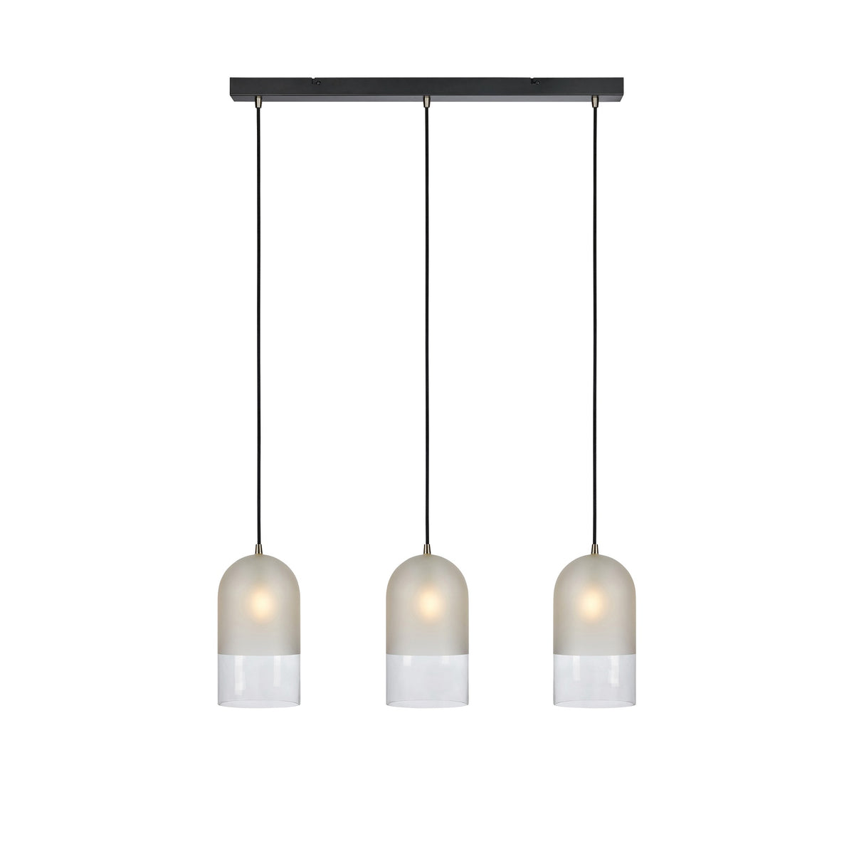 Suspension Cope 3 lumières noire, verre dépoli et verre transparent