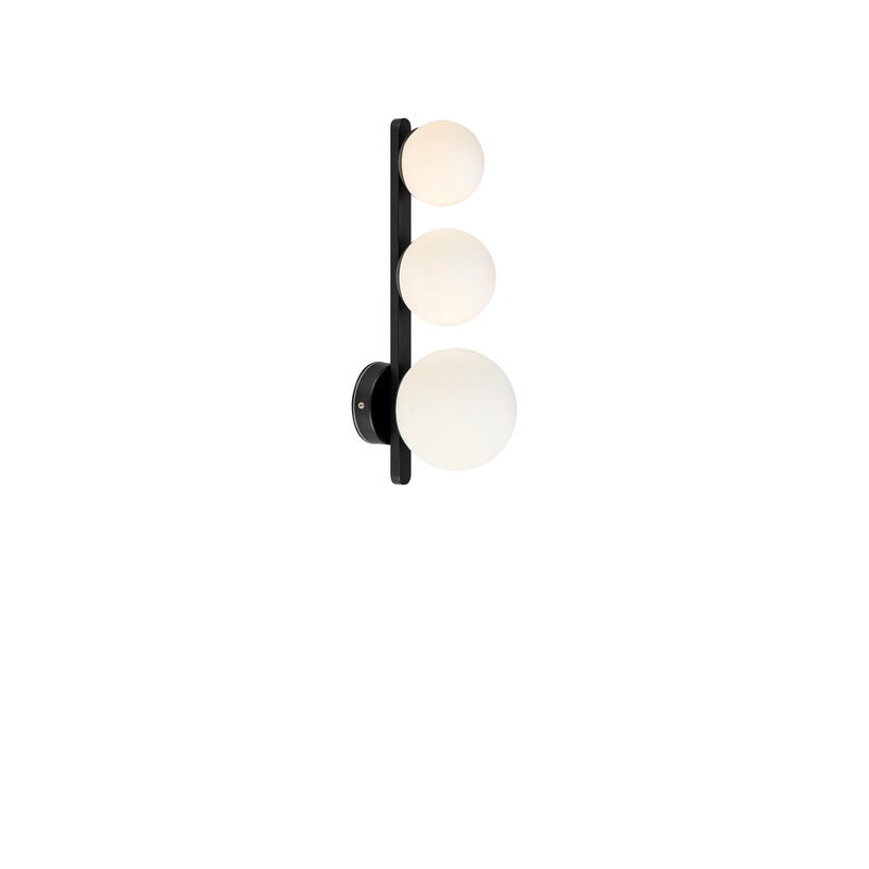 Applique de salle de bain Puro 3 lumières noire et verre opalin