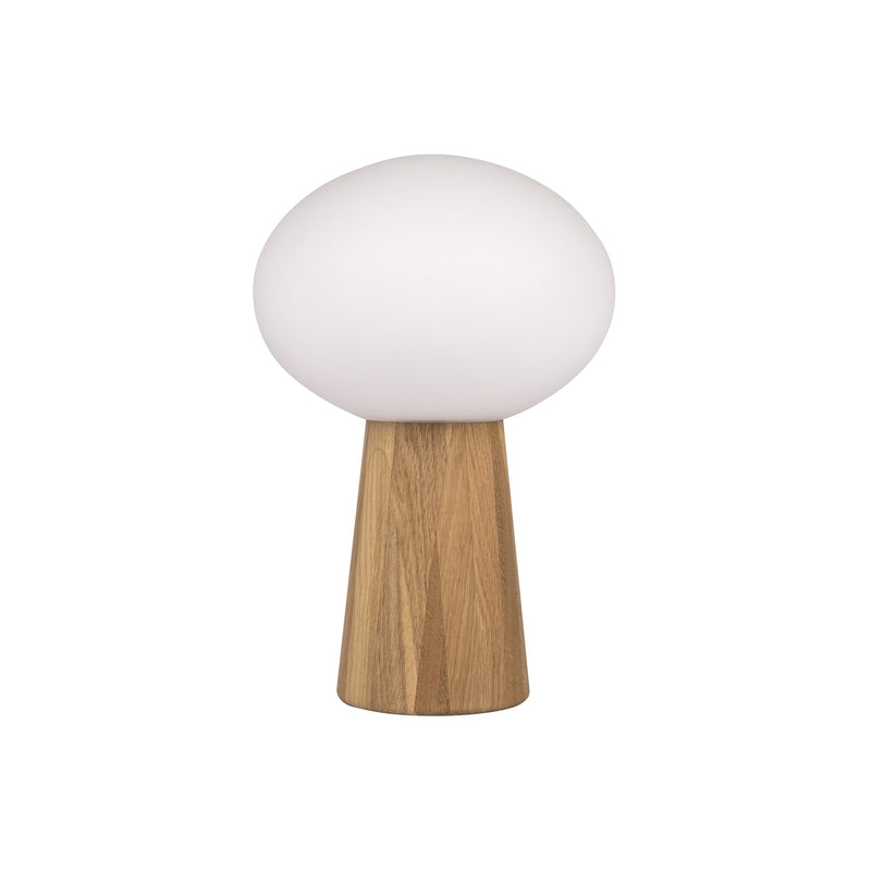 Lampe à poser Pater en chêne et verre blanc