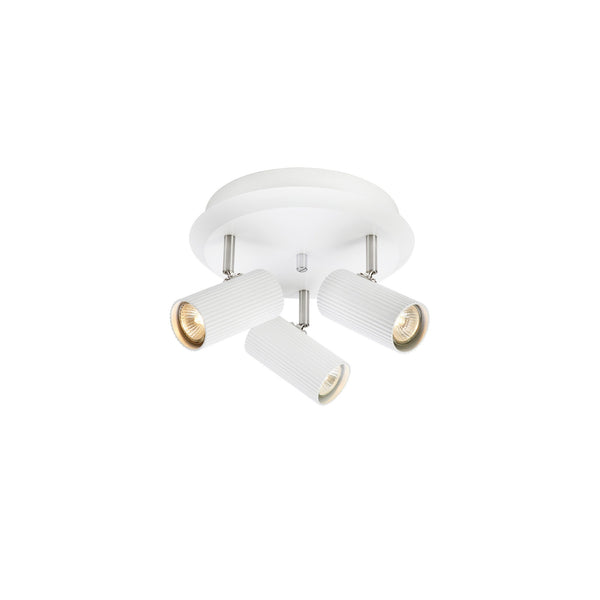 Plafonnier Costilla sur platine ronde 3 lumières blanc et nickel satiné