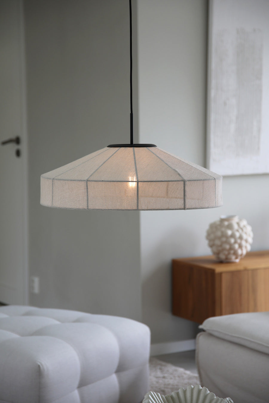 Suspension Alia en lin beige et noir