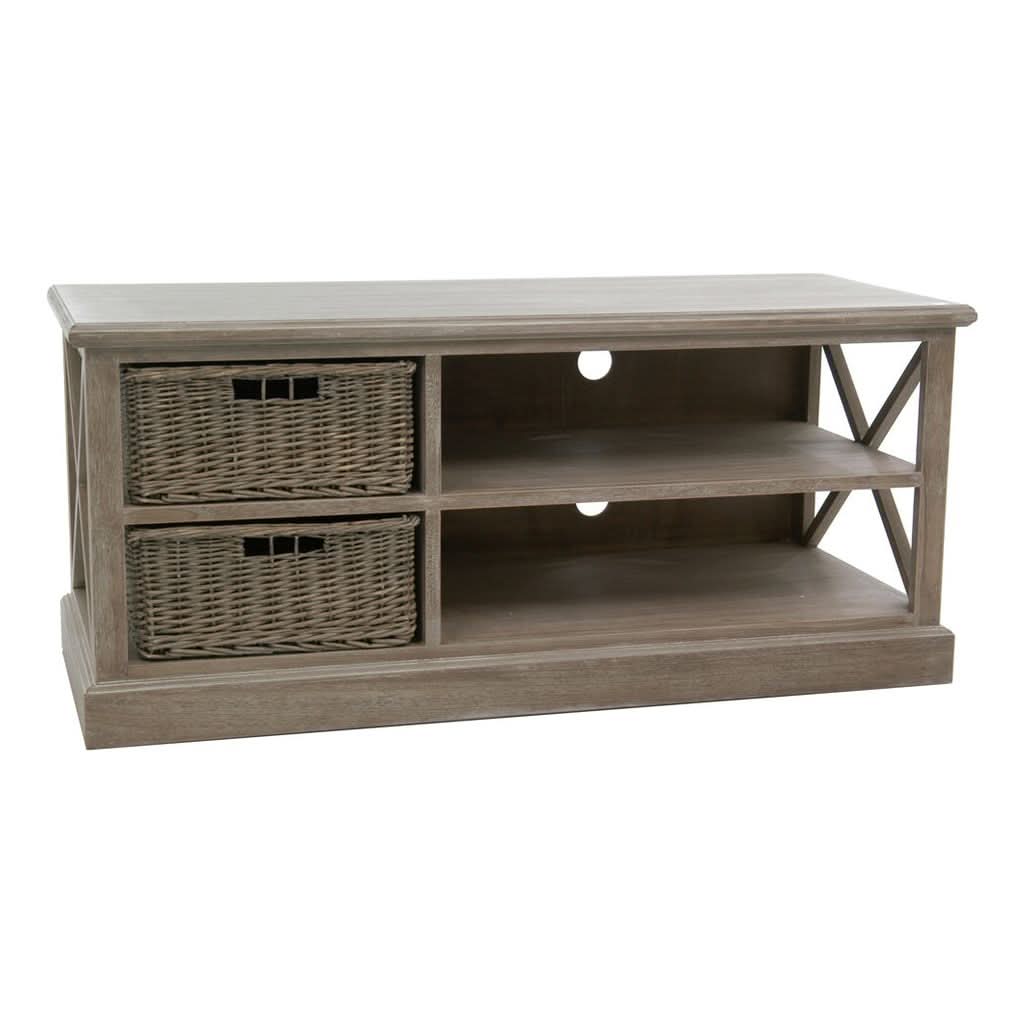 Meuble TV Bois Gris Avec Paniers - Designix