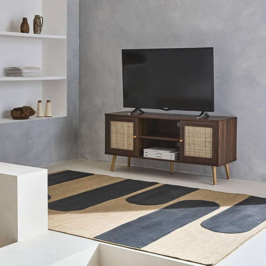 Meuble Tv Cannage Bois Foncé | Yumi - Designix Meuble TV