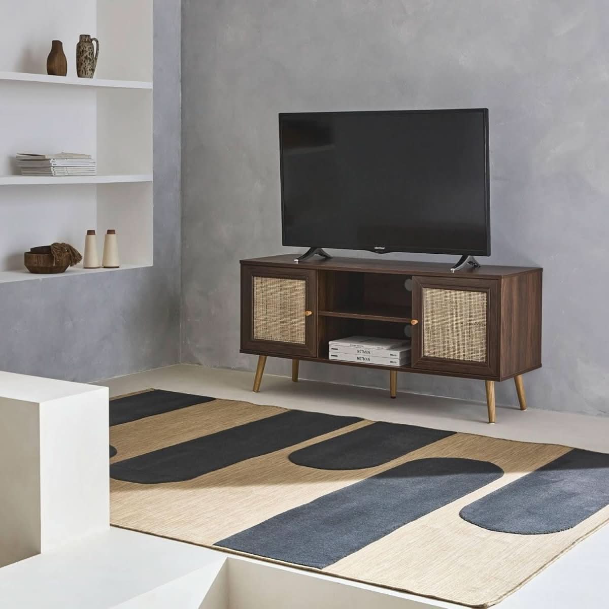 Meuble Tv Cannage Bois Foncé | Yumi - Designix Meuble TV