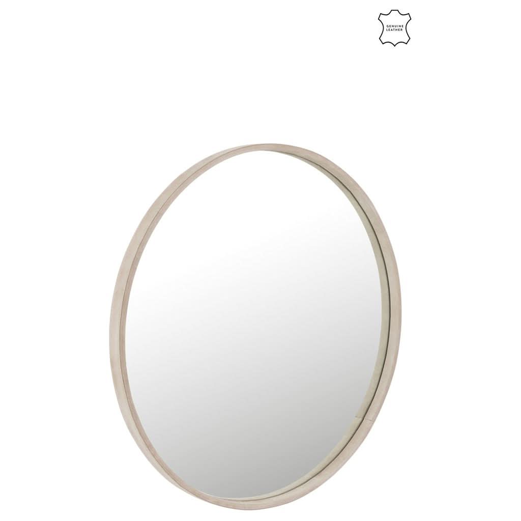 Miroir Grand Rond Cuir Beige - Designix