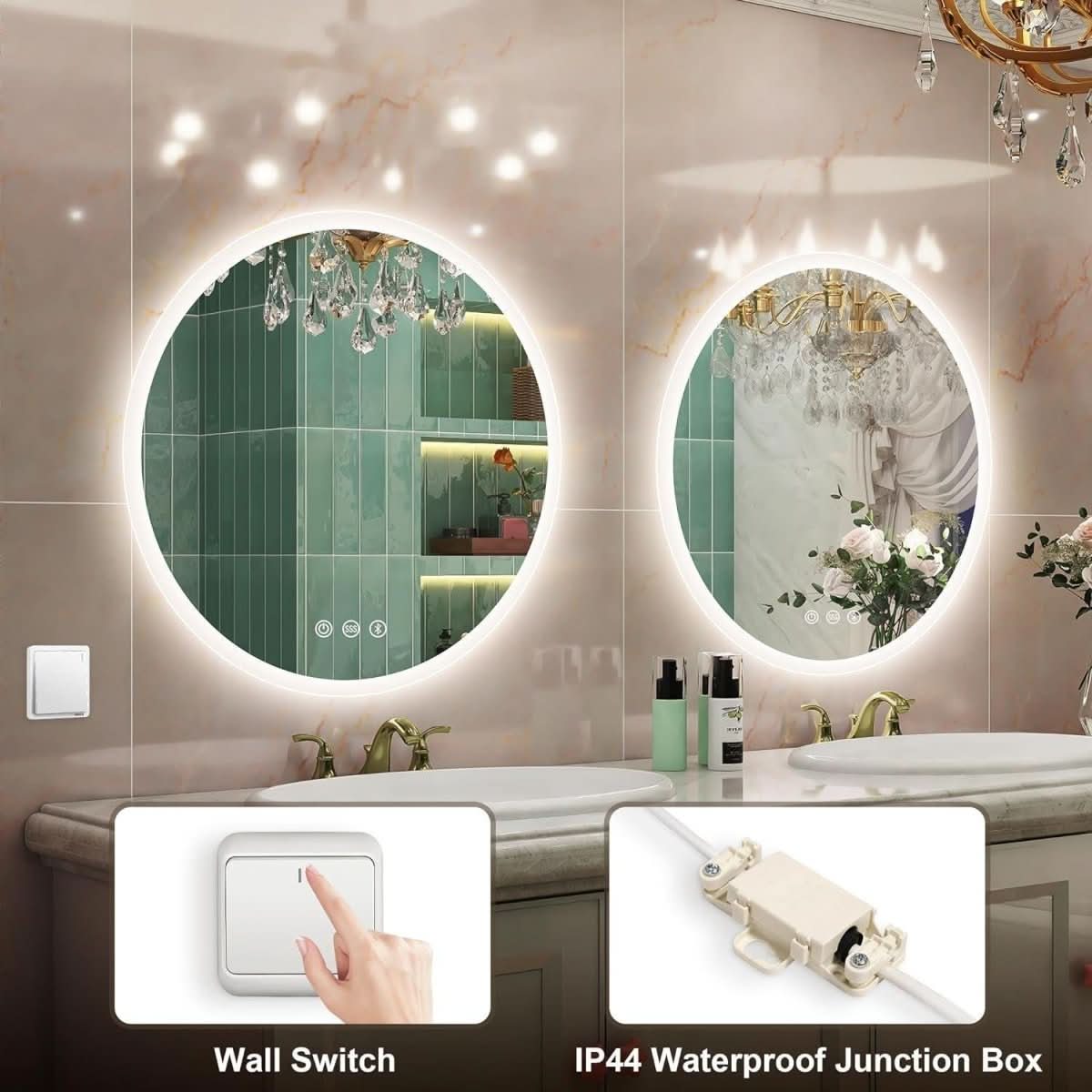 Miroir Lumineux Rond LED Noir 80 cm | Lumen - Designix Miroir Noir 80 Cm