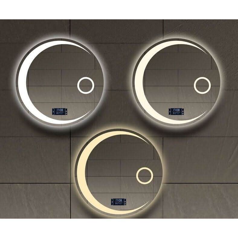 Miroir Rond Salle de Bain | Lueur de Lune - Designix Miroir Diamètre 60cm | Désembuage | Horloge | Bluetooth