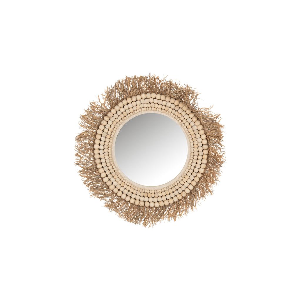 Miroir Beni Perles Rondes Bois d'Albasia Raphia Naturelle Petit | Designix - - https://designix.fr