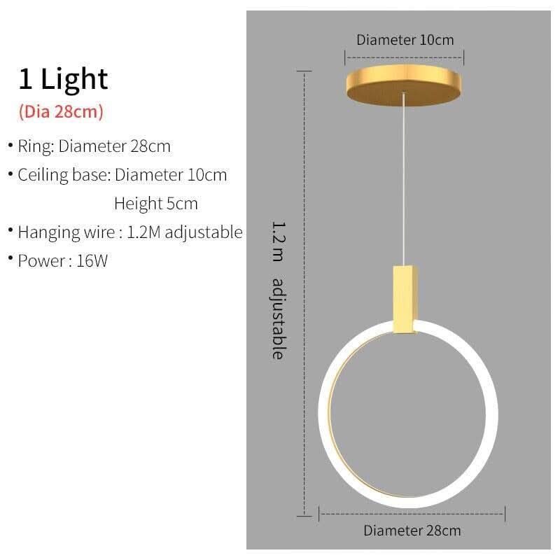 Modern LED Chandelier Ceiling Living Room Acrylic Ring Stairs Deco Hanging Lights Dining LED Pendant Lamps | Designix - 0 1 light-28cm-Gold China Warm light - https://designix.fr/