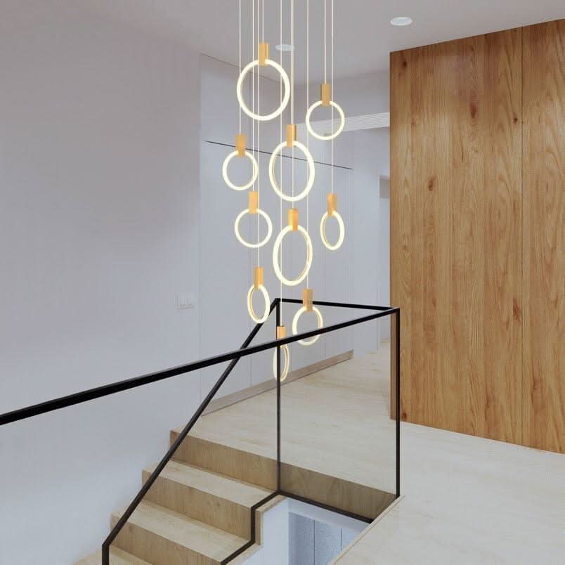 Modern LED Chandelier Ceiling Living Room Acrylic Ring Stairs Deco Hanging Lights Dining LED Pendant Lamps | Designix - 0 - https://designix.fr/