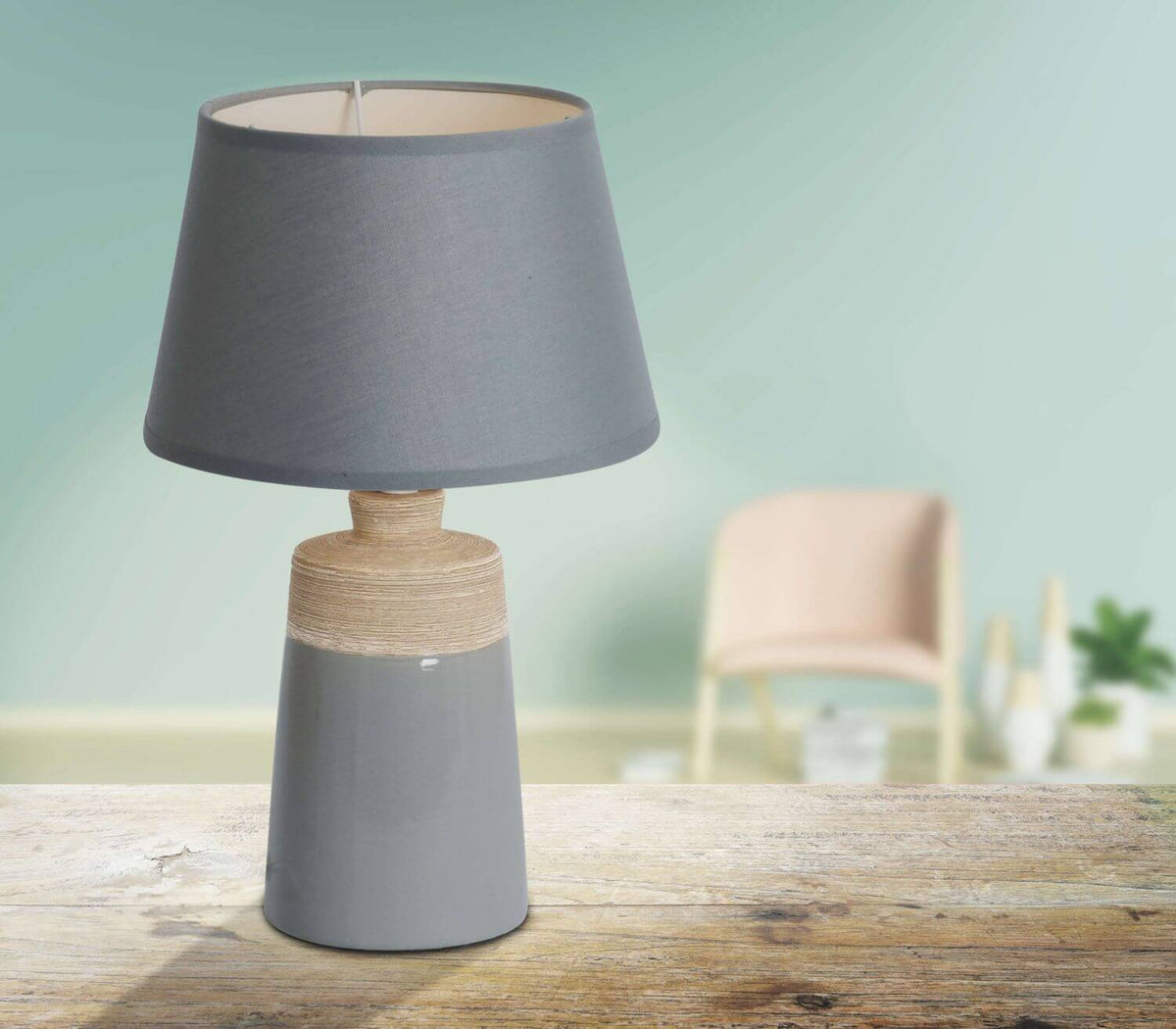 Lampe à poser Talia grise, tissu
