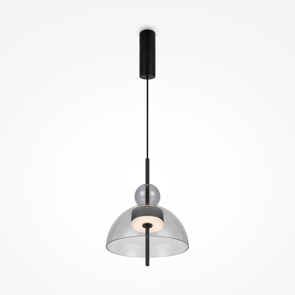Vue de face du luminaire suspendu noir complet avec câble et verre fumé