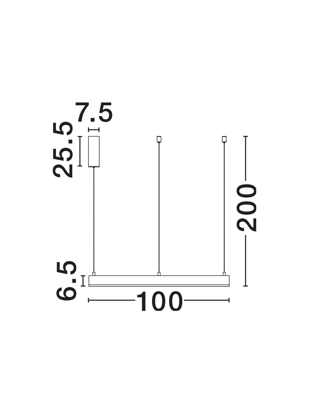 Schéma de dimensions avec diamètre cent et hauteur deux cents