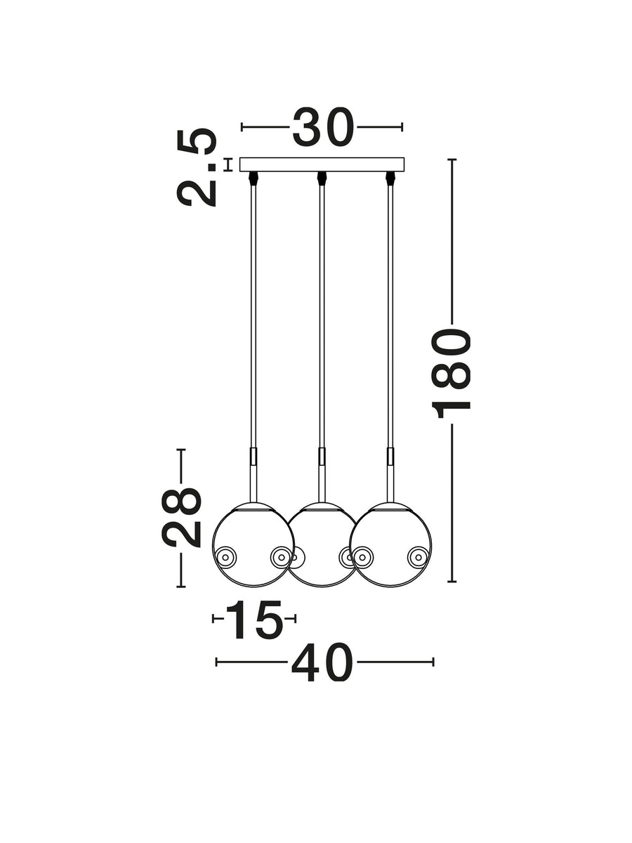 Plan de dimensions détaillé avec diamètre des globes et écartement des câbles