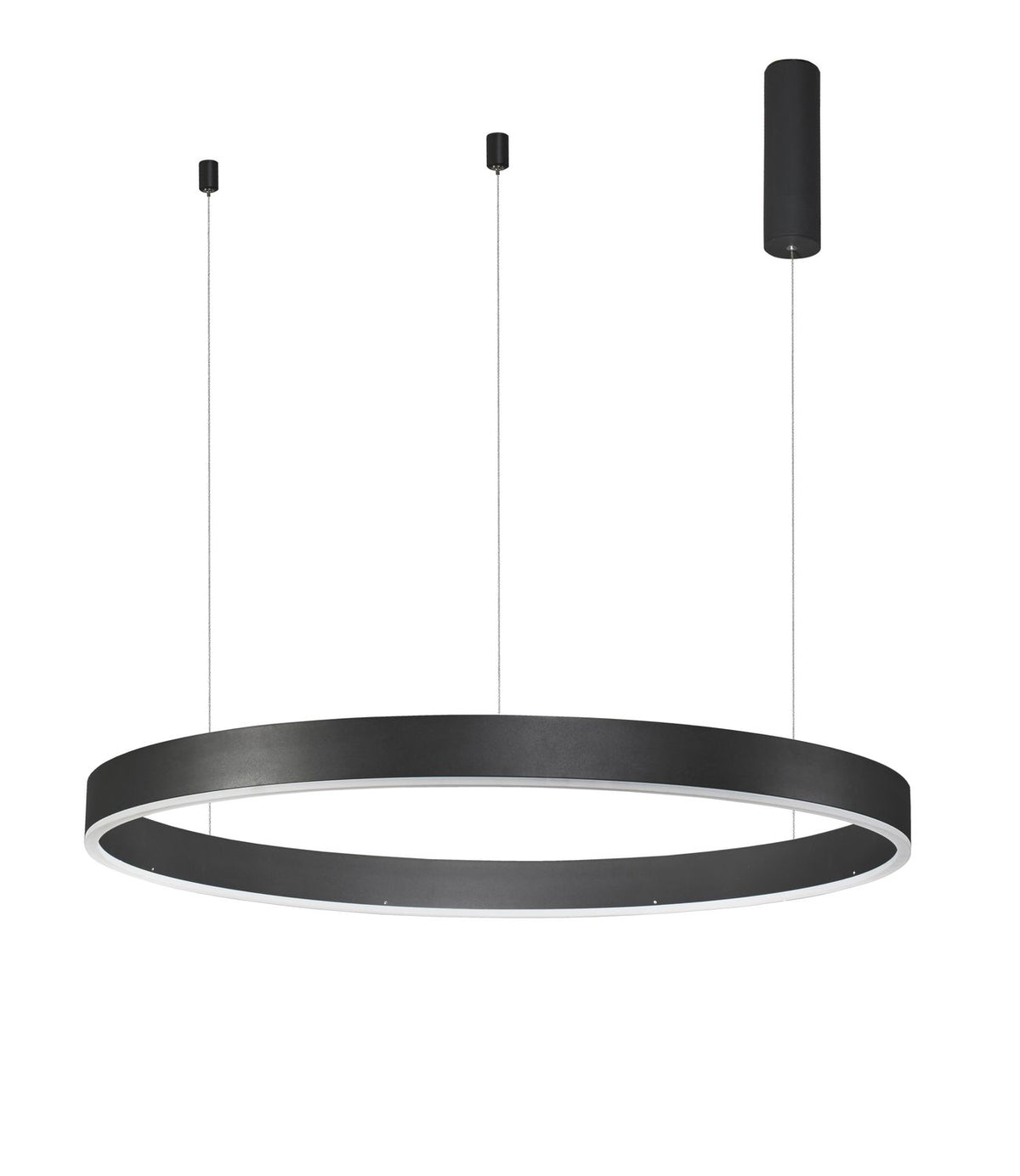 Suspension anneau noir de face avec ses trois câbles fins