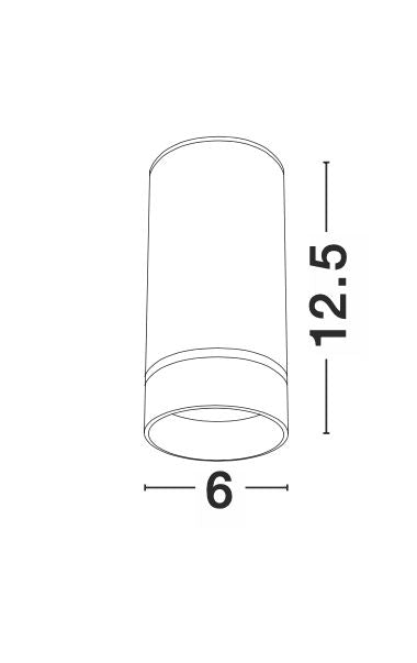 Schéma de dimensions du plafonnier : hauteur 12,5 cm et diamètre 6 cm