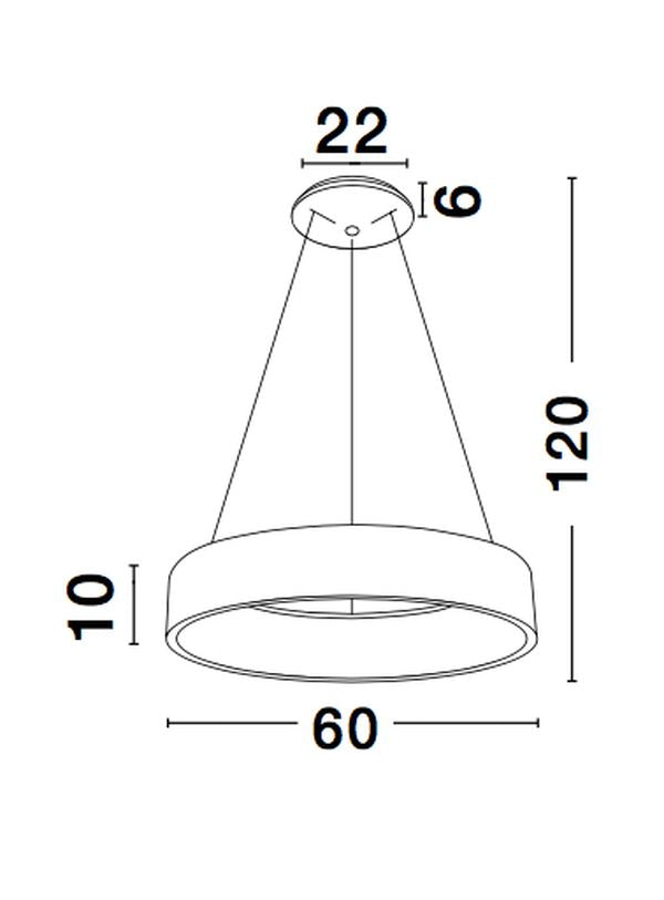 Schéma coté de la suspension : diamètre 60, hauteur 120 et rosace 22