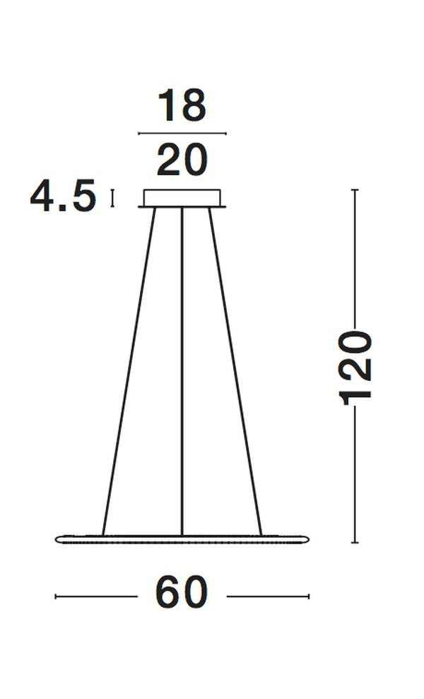 Schéma coté du luminaire indiquant une hauteur de 120 cm et un diamètre de 60 cm