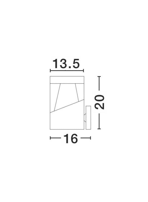 Schéma coté indiquant largeur 13,5 cm, hauteur 20 cm et profondeur 16 cm