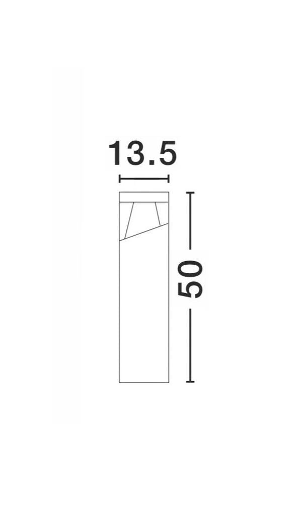 Schéma coté indiquant une largeur de 13,5 cm et une hauteur de 50 cm