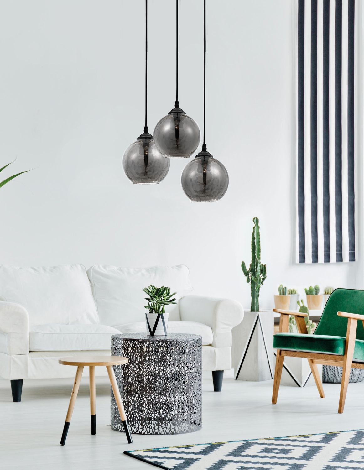 Suspension Adelina 3 lumières noire, verre