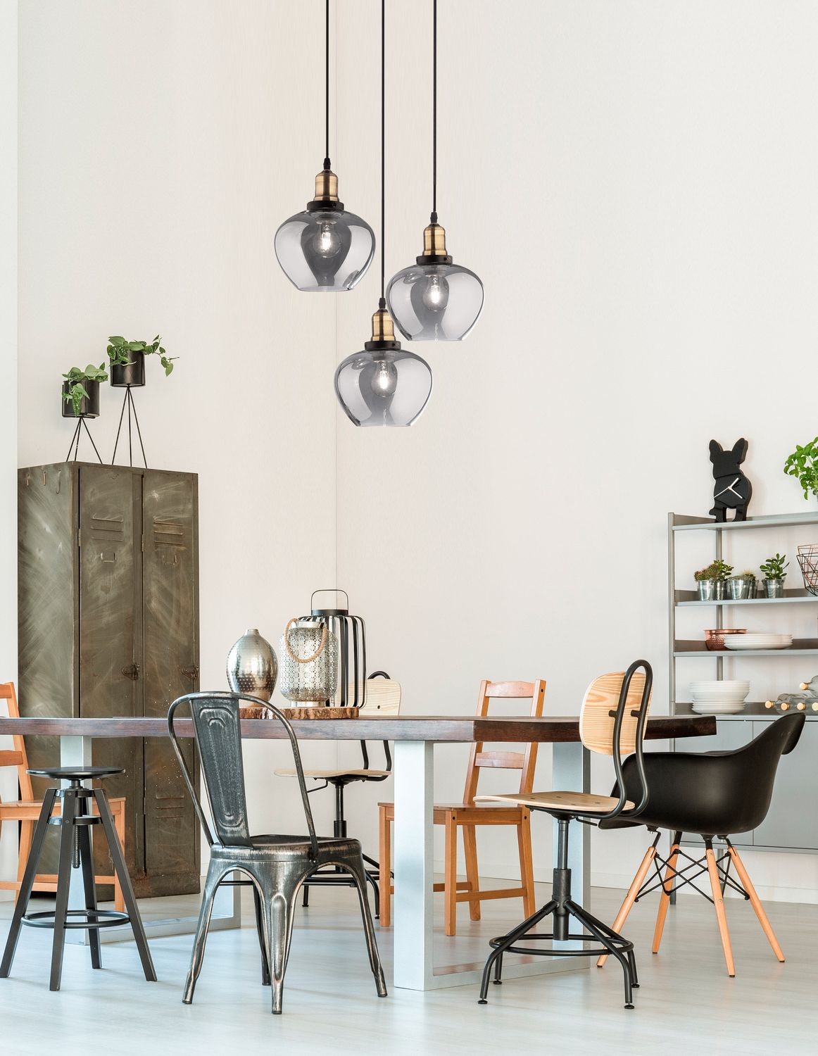 Suspension Cedro 3 lumières noire, verre (8436404)