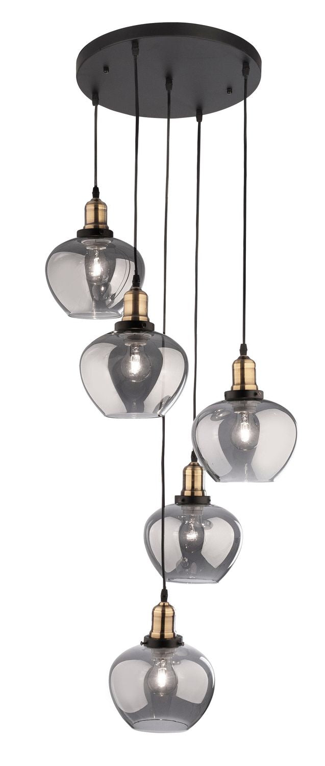Suspension Cedro 5 lumières noire, verre