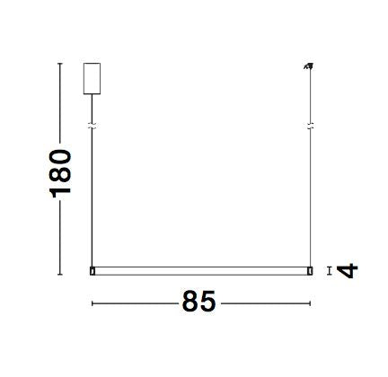 Schéma coté de la suspension : hauteur 180 cm, diamètre 85 cm, épaisseur 4 cm