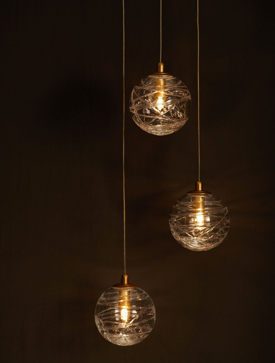 Suspension Coen 3 lumières dorée, verre