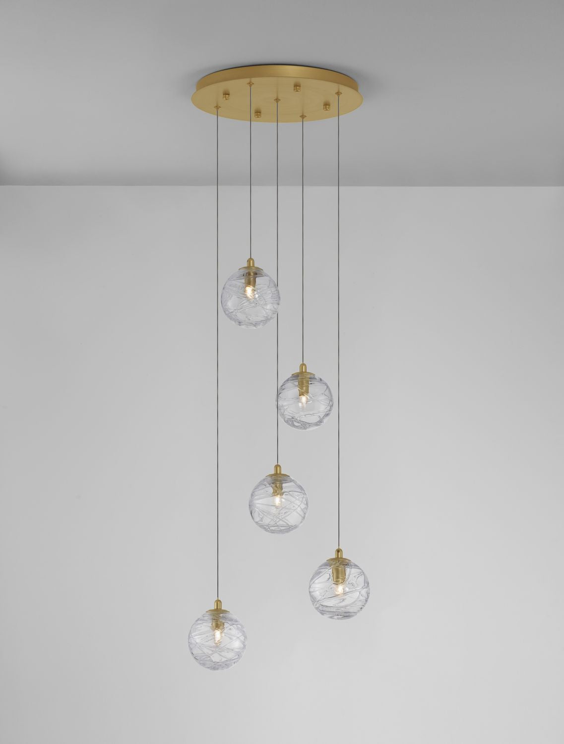 Suspension Coen 5 lumières dorée, verre