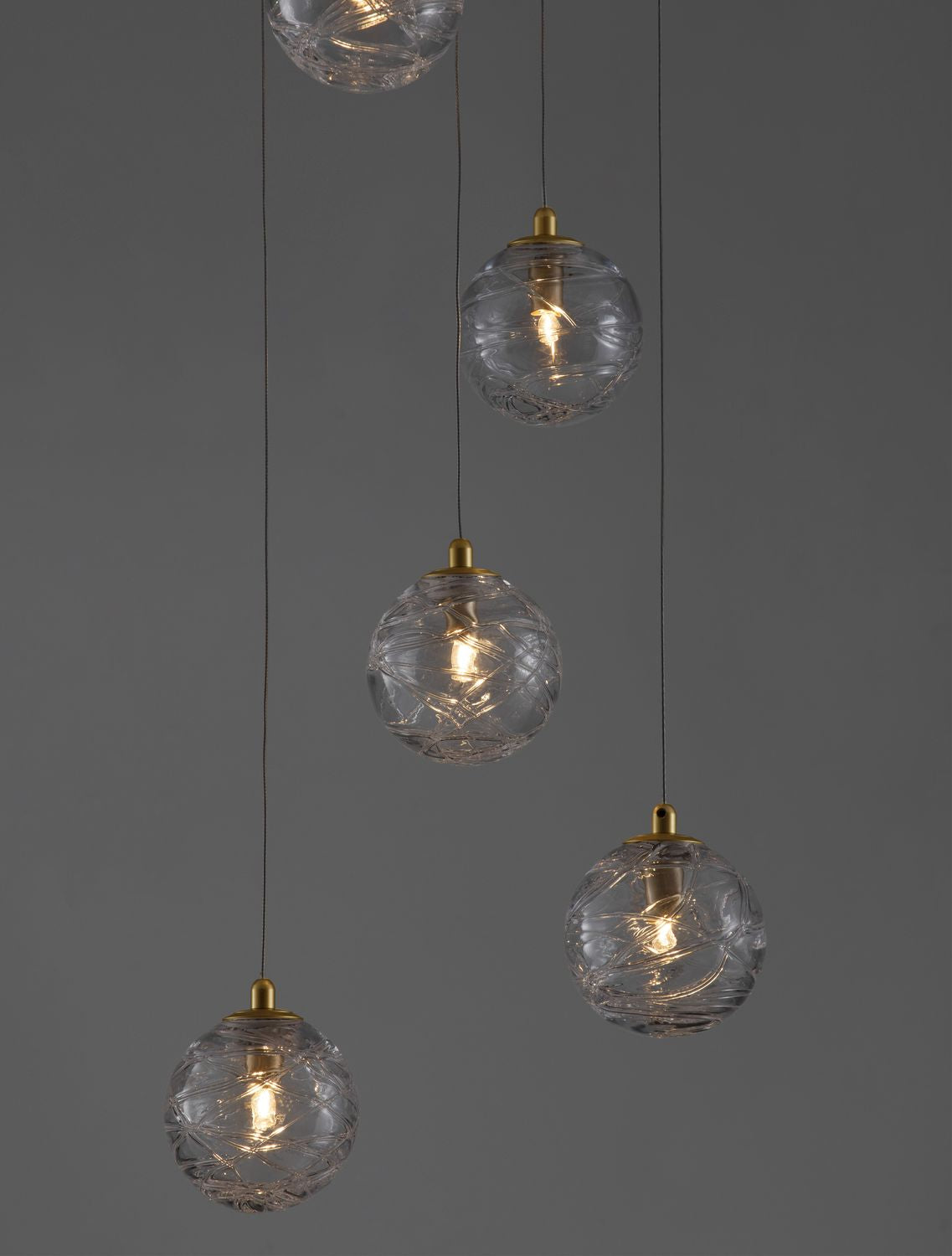 Suspension Coen 5 lumières dorée, verre