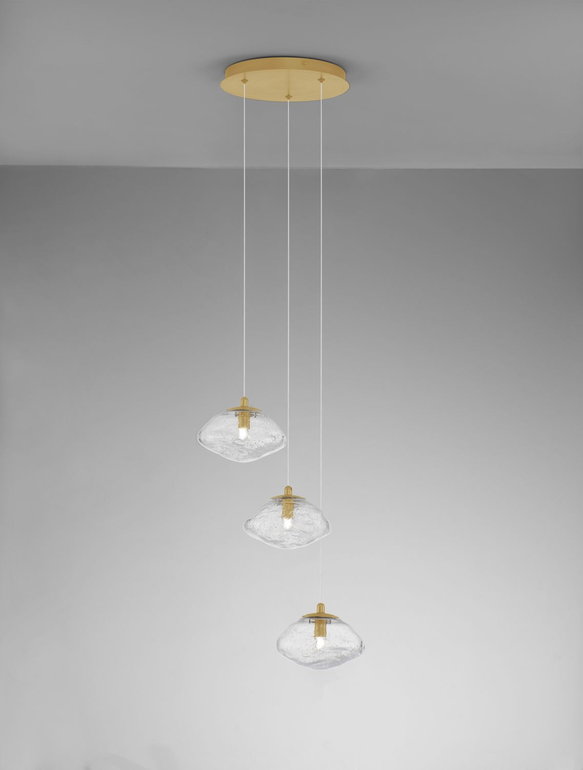 Suspension King 3 lumières dorée, verre