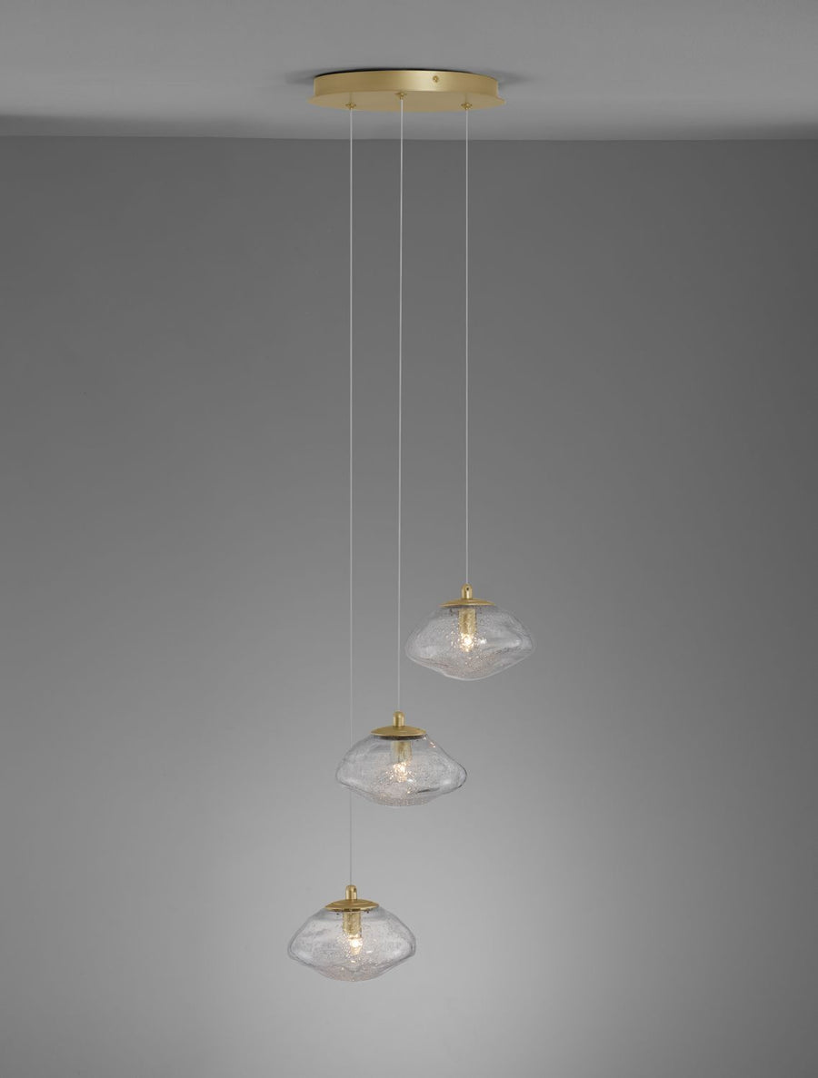 Suspension King 3 lumières dorée, verre
