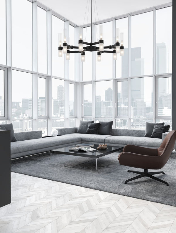 Suspension Century 12 lumières noire, verre