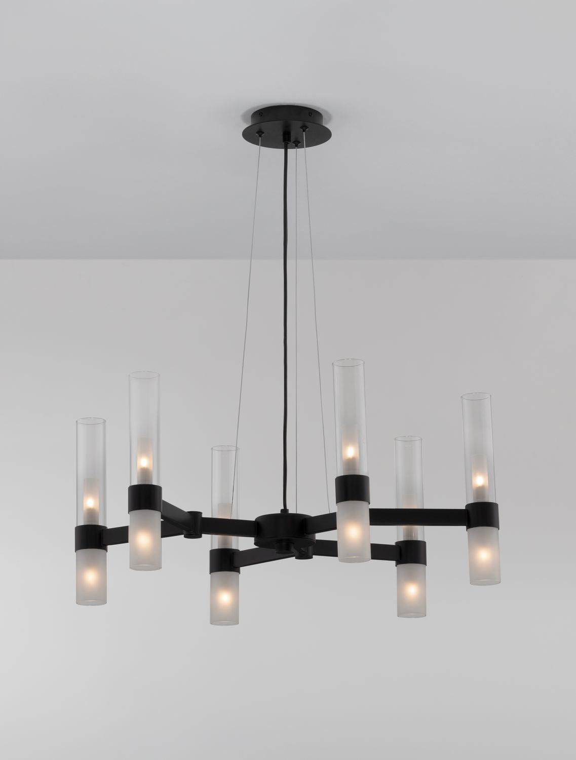 Suspension Century 12 lumières noire, verre