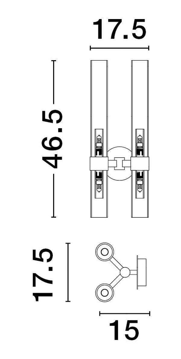 Schéma technique coté : hauteur totale, largeur et profondeur de l'applique