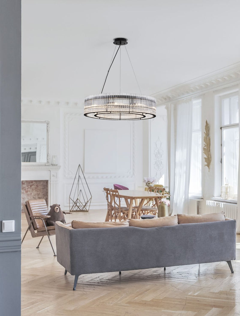 Suspension Barok 9 lumières noire, verre