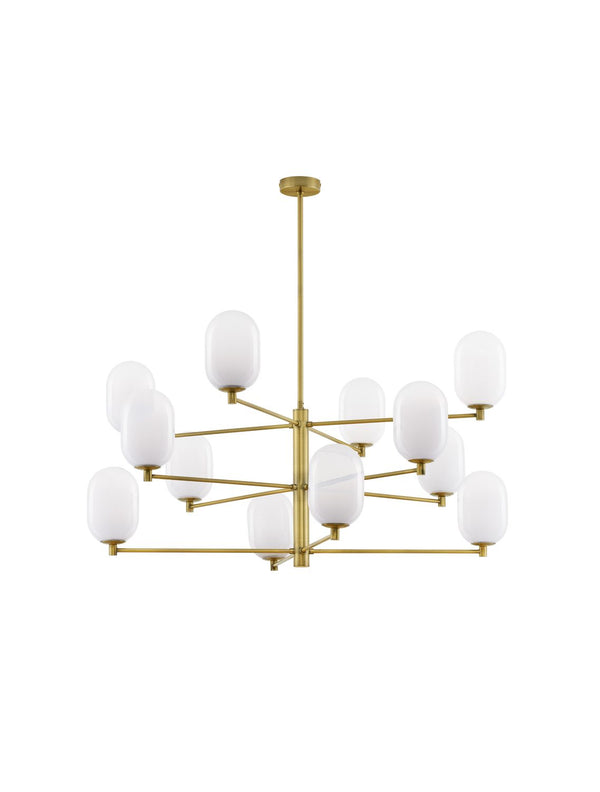 Suspension Balor 12 lumières dorée, verre