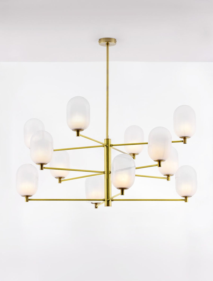 Suspension Balor 12 lumières dorée, verre