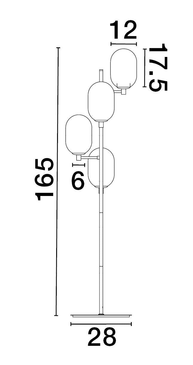 Lampadaire Balor 4 lumières doré, verre