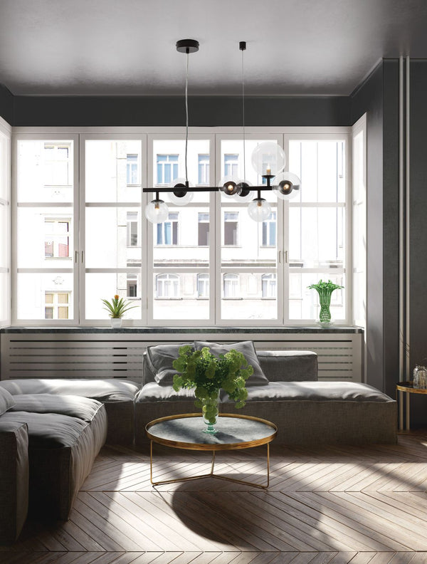 Suspension Odillia 7 lumières noire, verre (9009250)