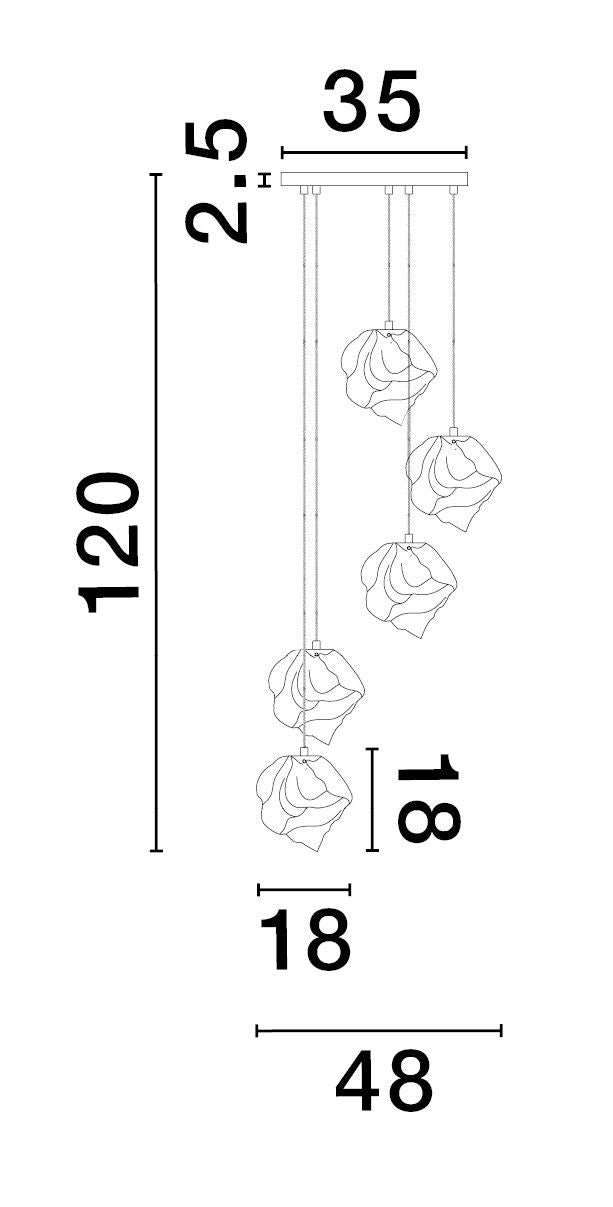 Suspension Odelle 5 lumières dorée, verre