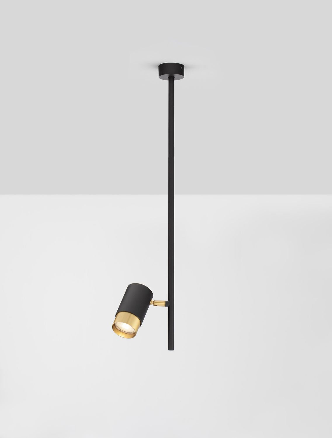 Suspension noire avec projecteur cylindrique orientable et finition intérieure en laiton