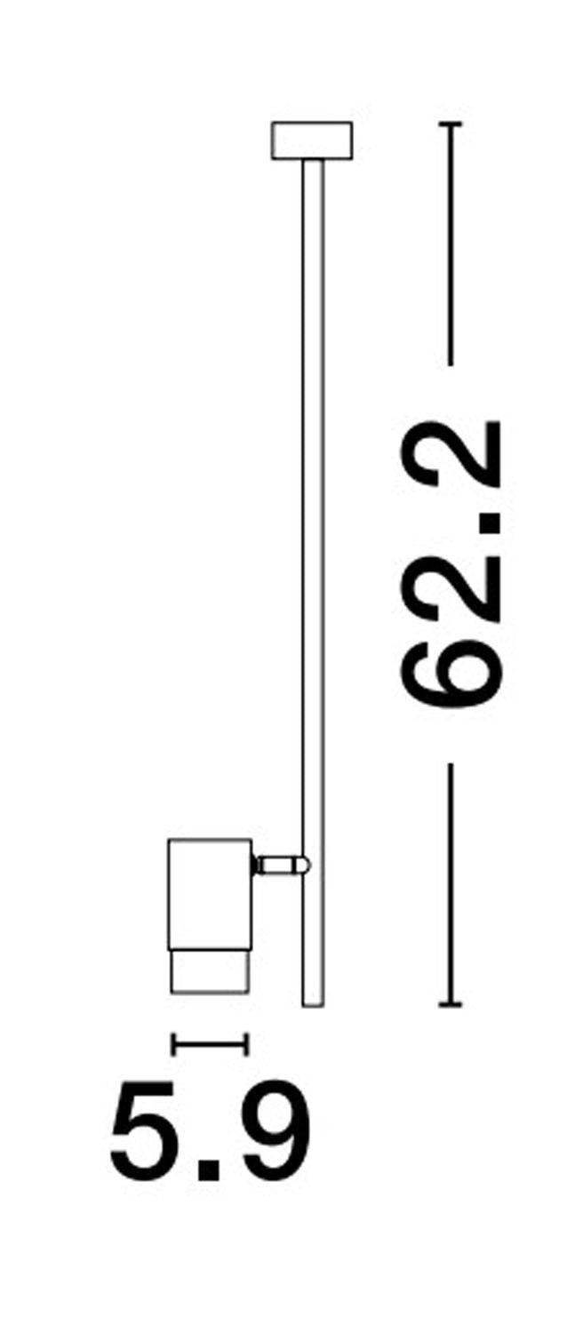 Schéma coté du luminaire suspendu avec hauteur 62,2 cm et largeur 5,9 cm