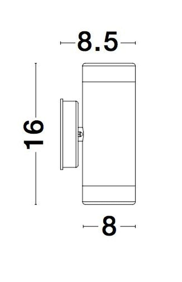 Schéma de dimensions coté du luminaire, hauteur 16 et largeur 8,5