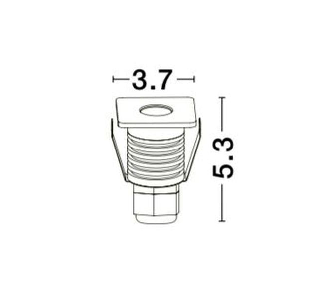 Schéma technique côté du luminaire : largeur 3,7 cm et hauteur totale 5,3 cm.