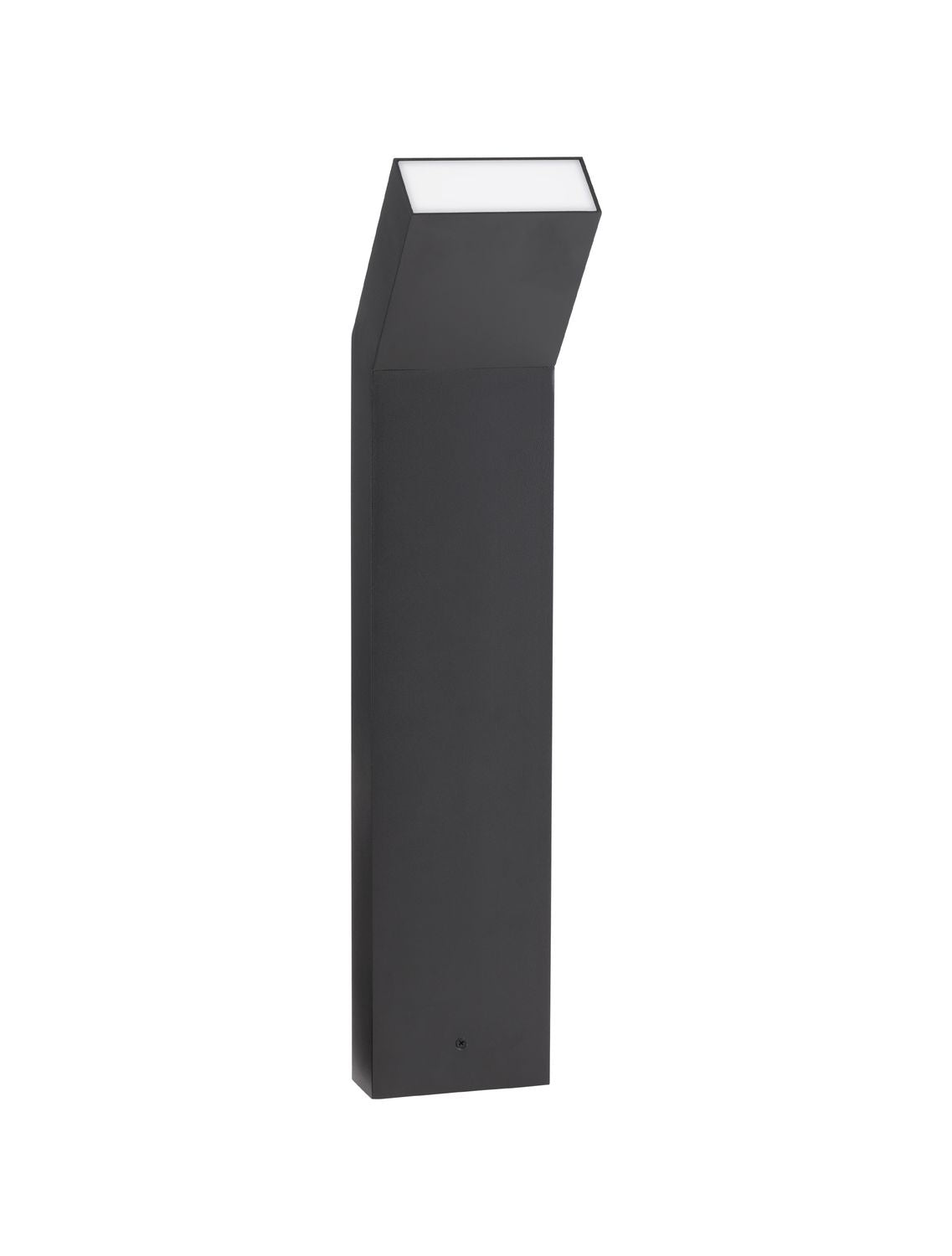 Borne extérieure noire rectangulaire avec tête inclinée et diffuseur blanc, sur fond blanc.