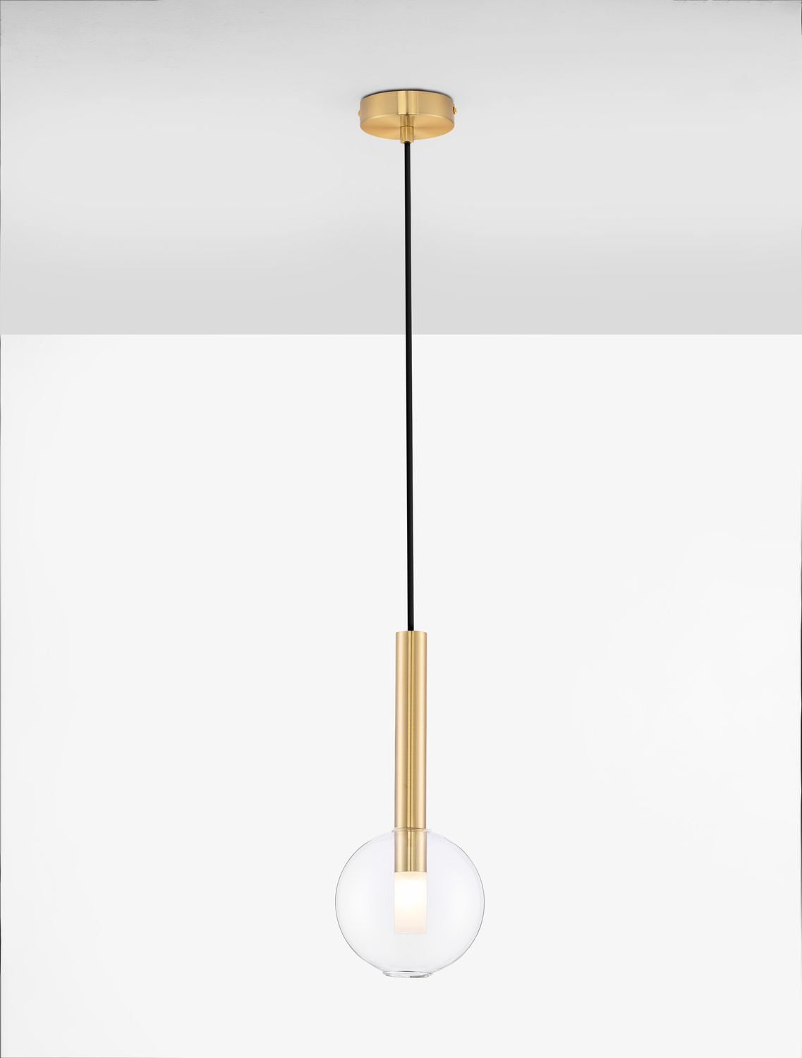 Suspension Amelia dorée, verre, H 150 cm