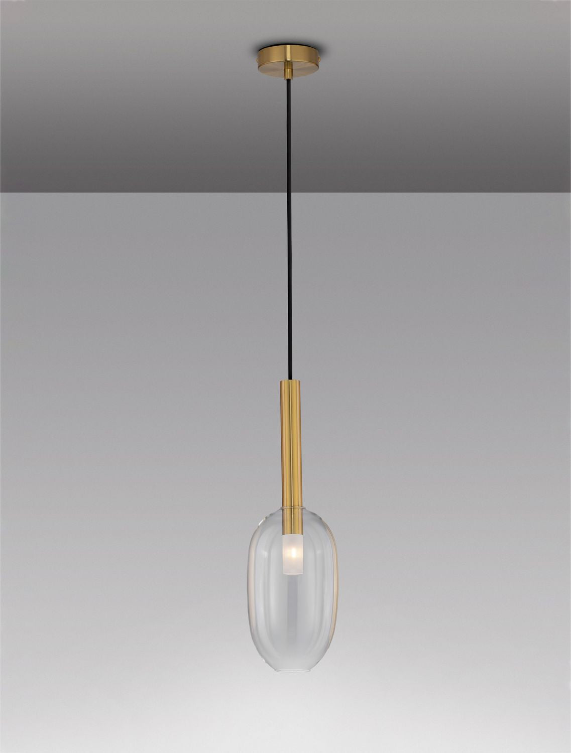 Suspension Amelia dorée, verre, H 179 cm