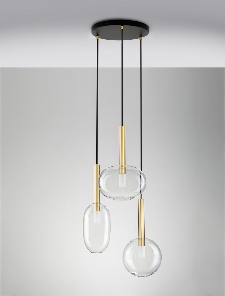 Suspension Amelia 3 lumières noire, verre